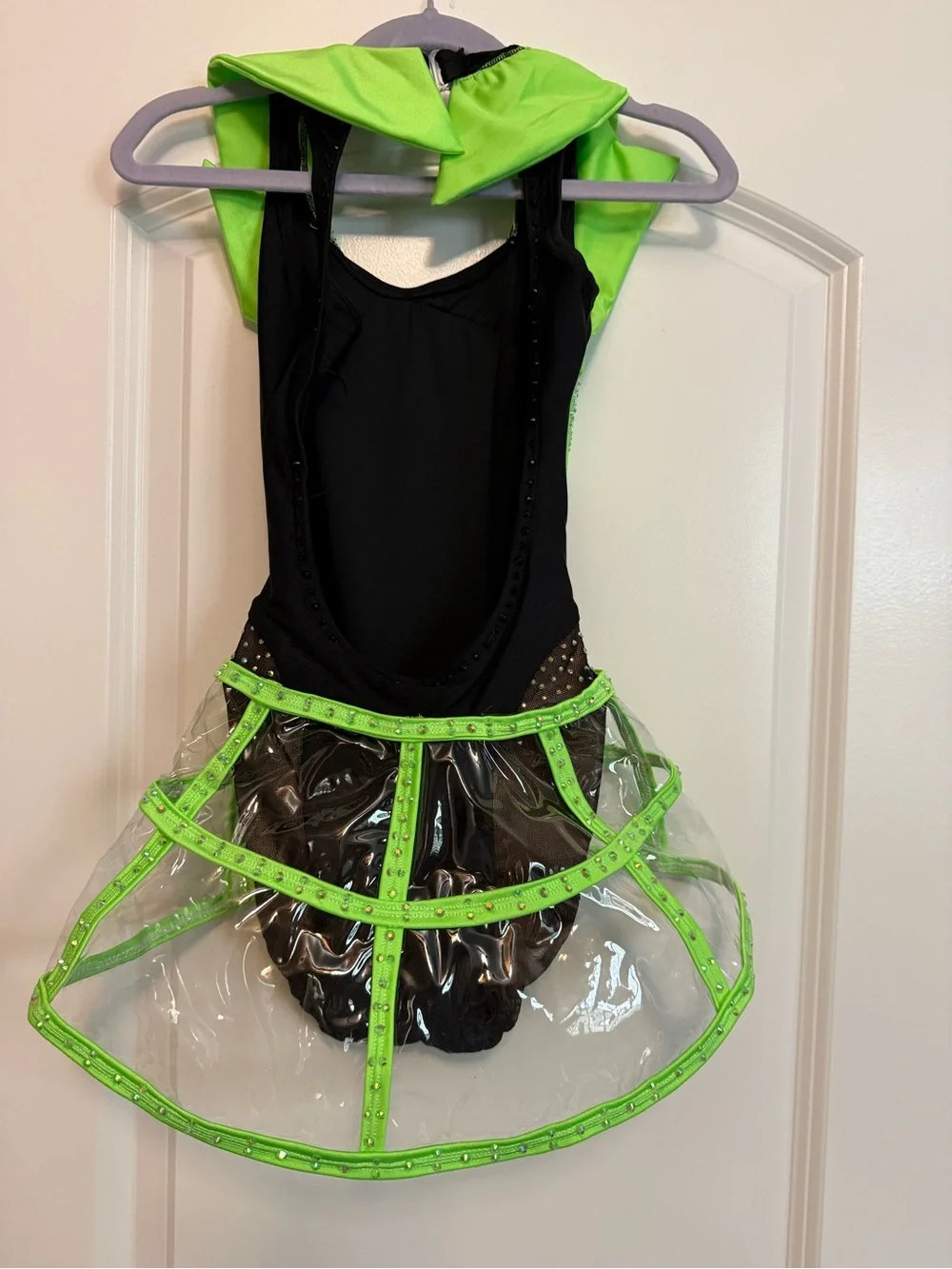 Girls Neon Green and Black Dance Leotard with Rhinestones